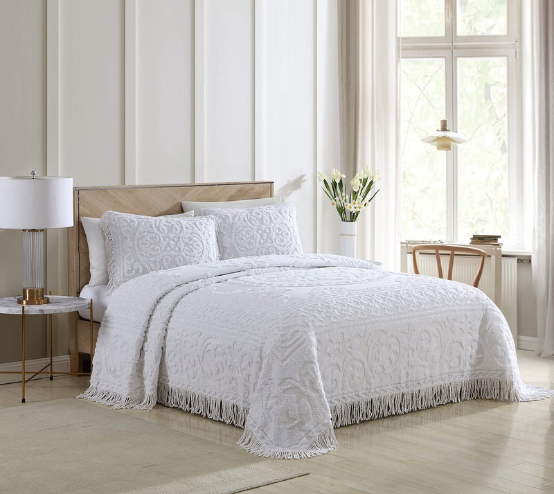 Beatrice Home Fashions Medallion Chenille Bedspread  King Sham  White - Image 2